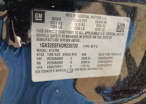 2013 GMC Yukon Denali z USA, uszkodzony, nr VIN 1GKS2EEFXDR226730